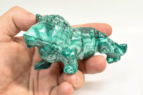 4.29" Beautiful POLISHED MALACHITE LION Animal Carving - Congo CM124 4.29" Beautiful POLISHED MALACHITE LION Animal Carving - Congo CM124