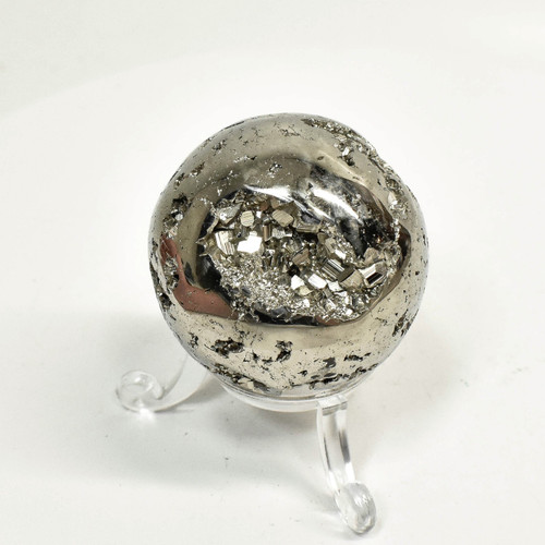 1.77" Polished PYRITE SPHERE With Stand Huanzala mine, Peru T546