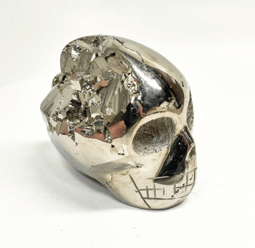 2.91" Polished PYRITE SKULL CARVING Huanzala mine, Peru T538
