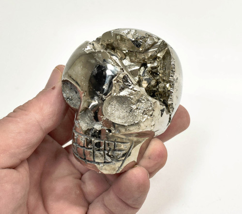 2.51" Polished PYRITE SKULL CARVING Huanzala mine, Peru T539