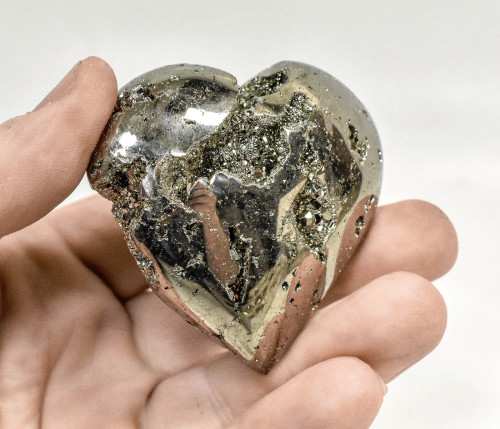 2.40" POLISHED PYRITE HEART Huanzala mine, Peru T598
