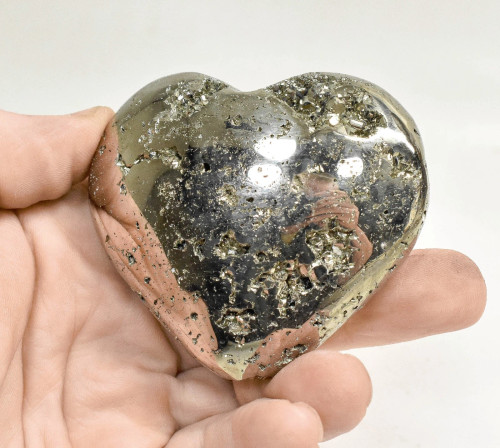 2.79" POLISHED PYRITE HEART Huanzala mine, Peru T616