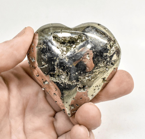 2.44" POLISHED PYRITE HEART Huanzala mine, Peru T597