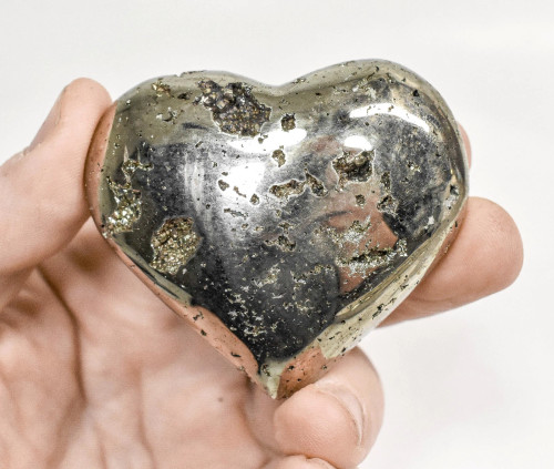 2.48" POLISHED PYRITE HEART Huanzala mine, Peru T593