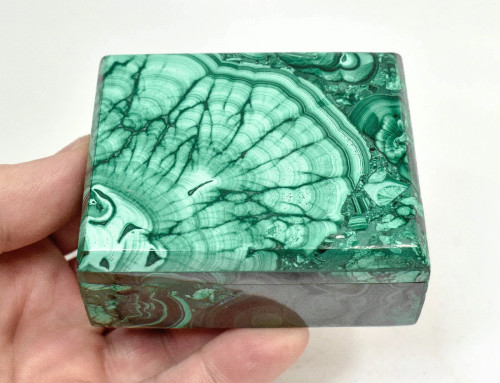 3.07" Polished MALACHITE JEWELRY BOX With Matching Beveled Lid- Congo - CM174