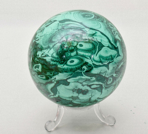 2.87" POLISHED MALACHITE SPHERE With Stand - Congo E549