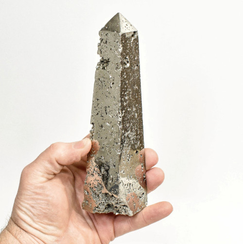 6.85" Polished PYRITE CRYSTAL OBELISK Tower Huanzala mine, Peru T652