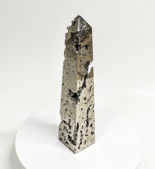 8.54" Polished PYRITE CRYSTAL OBELISK Tower Huanzala mine, Peru T662