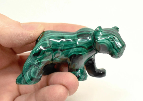 2.79" POLISHED MALACHITE Big CAT Animal Carving Congo - CM189