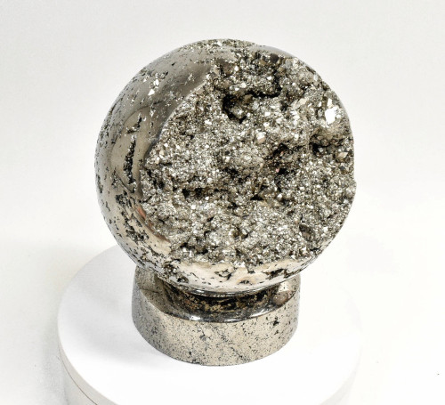 6.25" Polished PYRITE CRYSTAL SPHERE Carving Huanzala mine, Peru T681