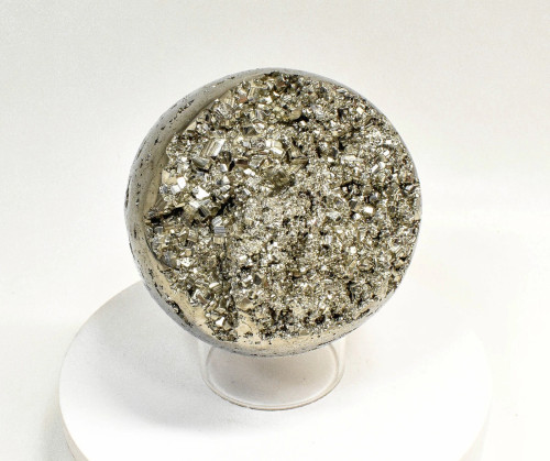 5.15" Polished PYRITE CRYSTAL SPHERE Carving With Stand Huanzala mine, Peru T684