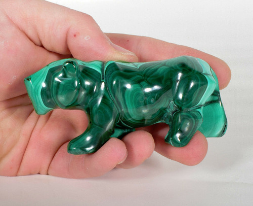 3.89" Beautiful POLISHED MALACHITE Big Cat Carving - Congo mc504