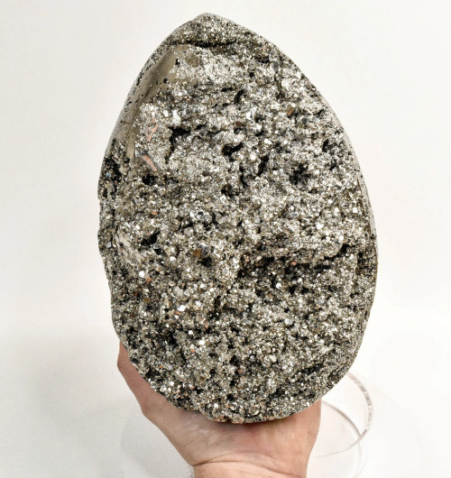 9.13" Polished PYRITE CRYSTAL EGG Carving With Stand Huanzala mine, Peru T690