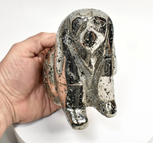 4.44" Polished PYRITE CRYSTAL DOG Carving Huanzala mine, Peru T674