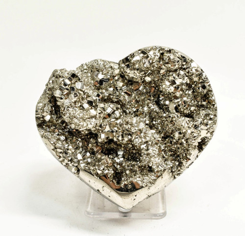 3.97" Polished PYRITE CRYSTAL HEART Carving Huanzala mine, Peru T703