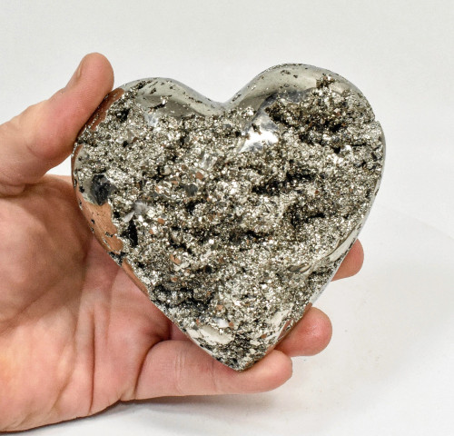 3.88" Polished PYRITE CRYSTAL HEART Carving Huanzala mine, Peru T696