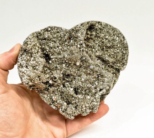 5.03" Polished PYRITE CRYSTAL HEART Carving Huanzala mine, Peru T699