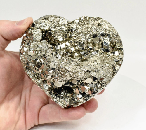 4.01" Polished PYRITE CRYSTAL HEART Carving Huanzala mine, Peru T709