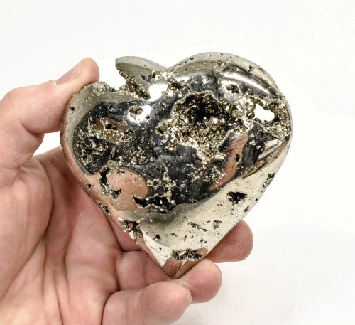 3.30" Polished PYRITE CRYSTAL HEART Carving Huanzala mine, Peru T714
