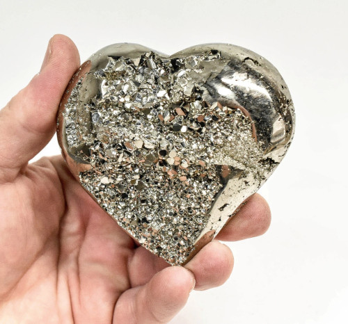 3.30" Polished PYRITE CRYSTAL HEART Carving Huanzala mine, Peru T715