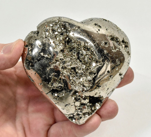 3.46" Polished PYRITE CRYSTAL HEART Carving Huanzala mine, Peru T712