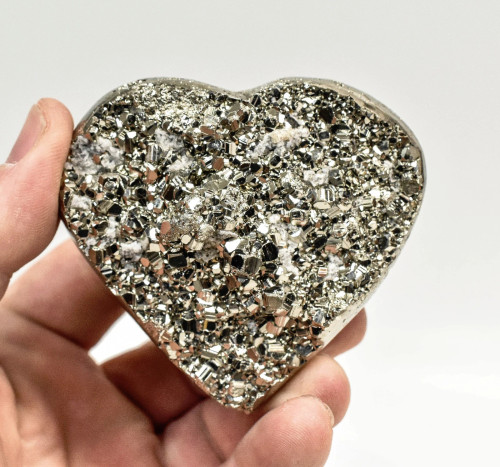 2.87" Polished PYRITE CRYSTAL HEART Carving Huanzala mine, Peru T719