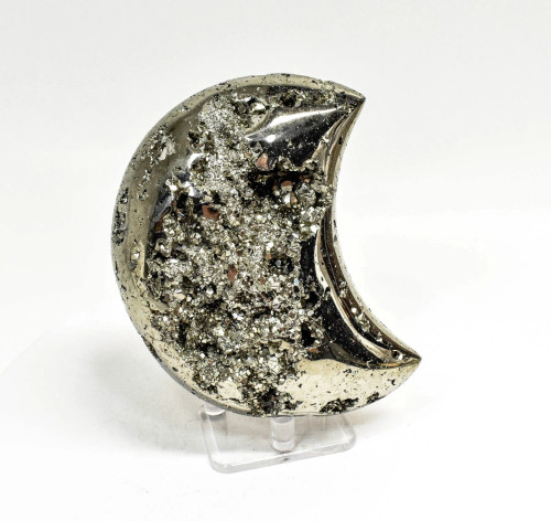 4.56" Polished PYRITE CRYSTAL Half MOON Carving Huanzala mine, Peru T784