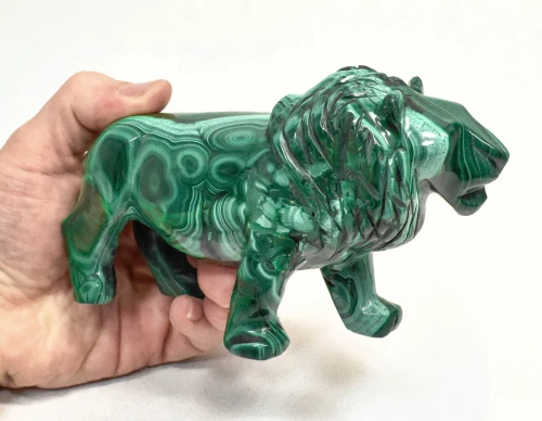 6.06" POLISHED MALACHITE LION Animal Carving Congo - cm218