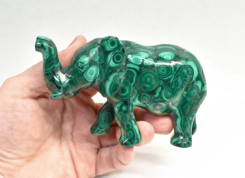 5.11" POLISHED MALACHITE ELEPHANT Animal Carving Congo - cm221