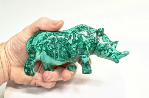 5.94" POLISHED MALACHITE RHINO Animal Carving Congo - cm220