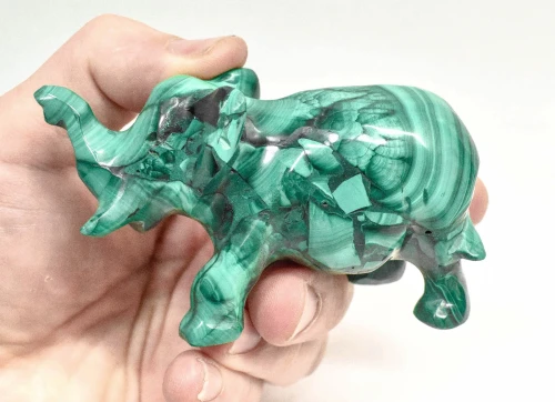 3.70" POLISHED MALACHITE ELEPHANT Animal Carving Congo - cm232