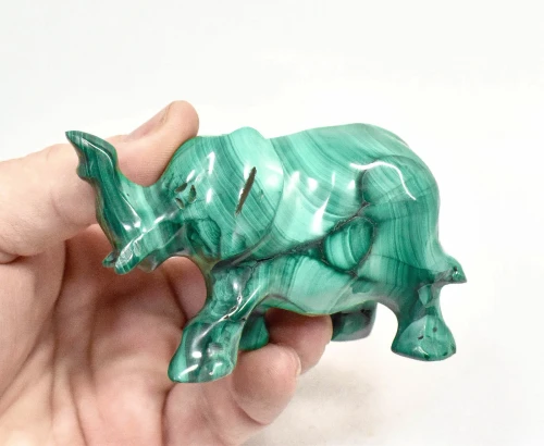 3.18" POLISHED MALACHITE ELEPHANT Animal Carving Congo - cm230
