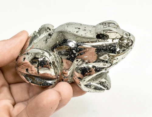 3.30" Polished PYRITE CRYSTAL FROG Carving Huanzala mine, Peru T809