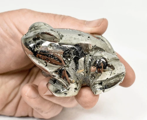 2.71" Polished PYRITE CRYSTAL FROG Carving Huanzala mine, Peru T810