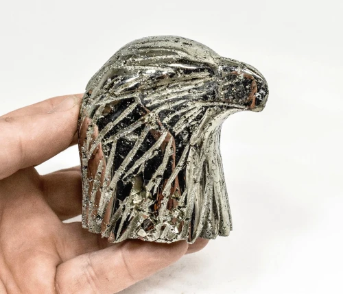 3.14" Polished PYRITE EAGLE BUST Carving Huanzala Mine Peru T814