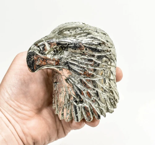 3.50" Polished PYRITE EAGLE BUST Carving Huanzala Mine Peru T815