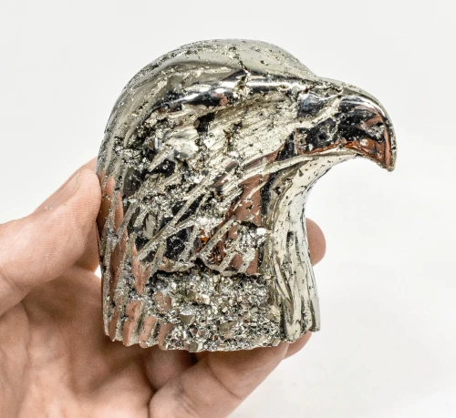 3.14" Polished PYRITE EAGLE BUST Carving Huanzala Mine Peru T816