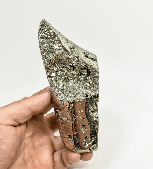 5" Polished PYRITE Standing SCULPTURE Carving Huanzala Mine Peru T824