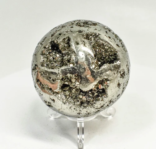 2.63" Polished PYRITE CRYSTAL SPHERE With Stand Huanzala Mine Peru T832
