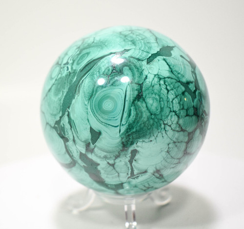 2.95" POLISHED MALACHITE SPHERE With Stand "Video" - Congo E573