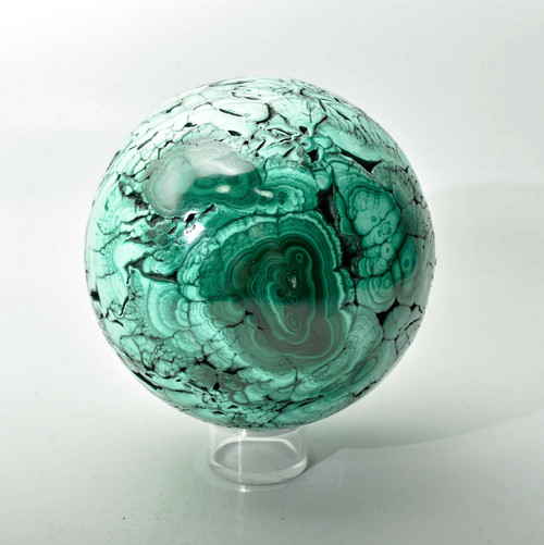 5.31" Beautiful POLISHED MALACHITE SPHERE With Stand - No Filler Congo E565