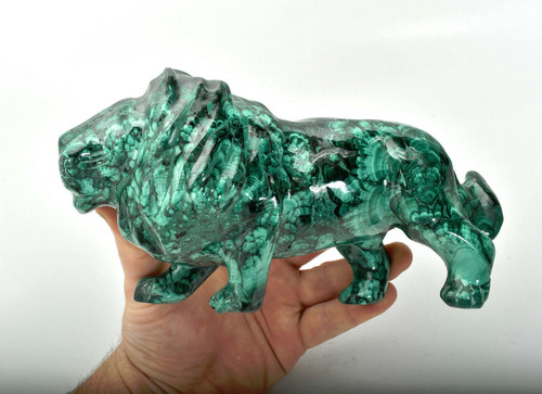 8.14" Beautiful POLISHED MALACHITE Lion Animal Carving - Congo mc594