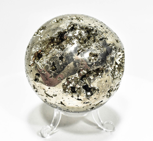 2.67" Beautiful GOLDEN PYRITE PHERE W Stand "Video" Huanzala Mine, Peru P853