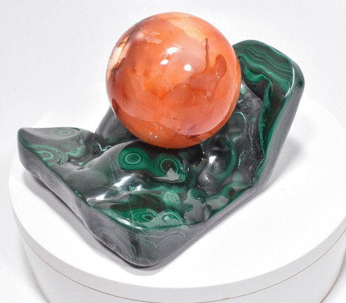 5.51" POLISHED MALACHITE Ashtray, Bowl, Sphere Stand "Video" - Congo a845