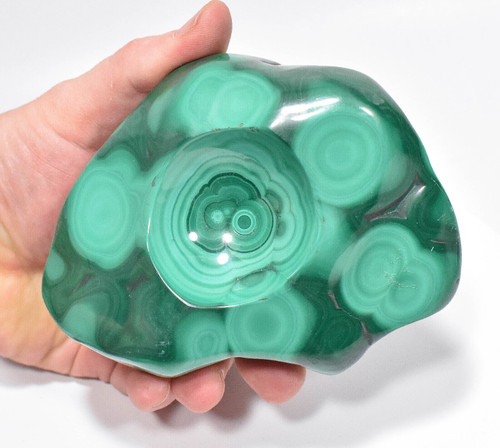 4.96" POLISHED MALACHITE Ashtray, Bowl, Sphere Stand "Video" - Congo a850