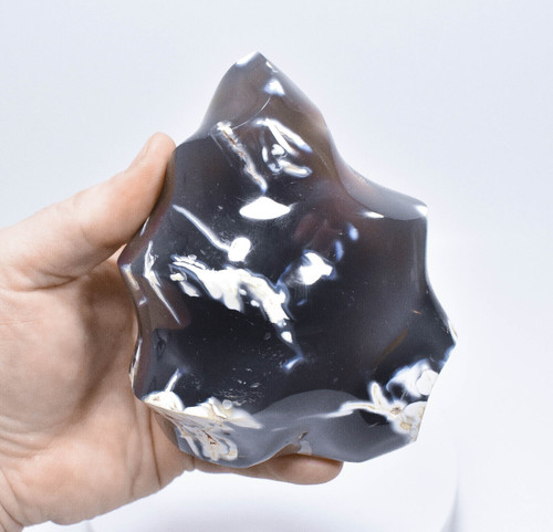 4.48" Beautiful Polished ORCA AGATE FLAME Carving "Video" Madagascar P749