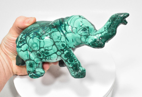 8.07" POLISHED MALACHITE ELEPHANT Animal Carving - Congo mc902