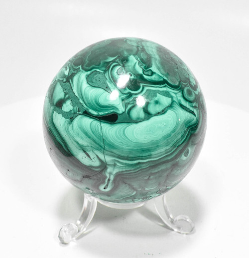 2.40" Beautiful POLISHED MALACHITE SPHERE With Stand "Video" Congo E609