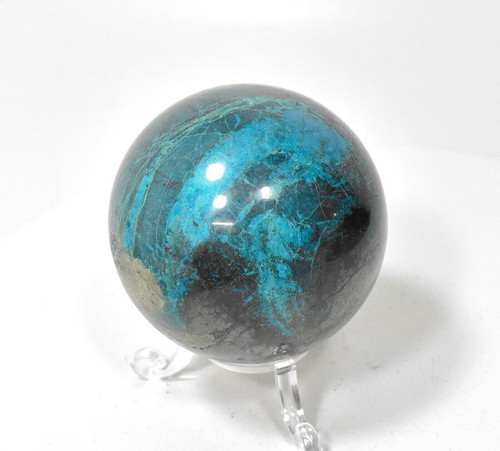 2.32" Polished SHATTUCKITE CHRYSOCOLLA SPHERE With Stand Kaokoveld Namibia S355