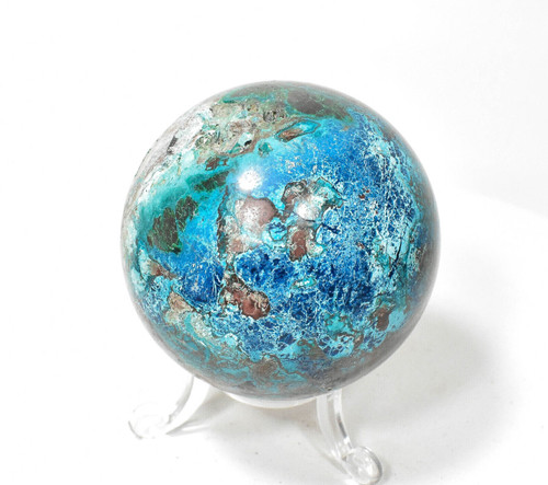 2.48" Polished SHATTUCKITE CHRYSOCOLLA SPHERE With Stand Kaokoveld Namibia S361
